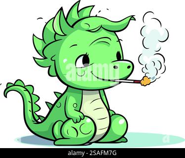 Illustration of a cute dragon smoking a cigarette. Vector illustration ...