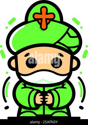 vector cute cartoon kids, child clip art coloring book page Stock