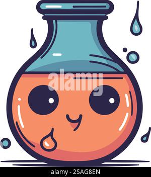 Cute kawaii flask. Vector illustration in cartoon style. Stock Vector