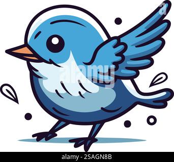 Cute blue bird cartoon flying on white background Stock Vector Image ...
