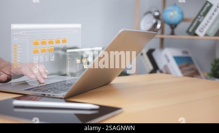 Document management file digital database online search business information on internet cloud and computer in the office, Document file electronic st Stock Photo