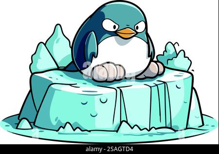 Cute penguin sitting on the ice. cartoon vector illustration Stock ...