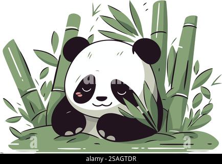 Cute panda with bamboo in hand. Vector illustration Stock Vector Image ...
