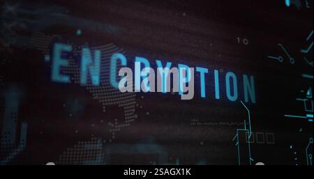 Image of encryption text and digital data processing over black background Stock Photo