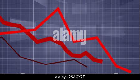 Image of red lines and data processing over office Stock Photo