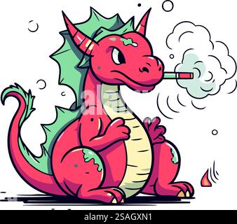 Illustration of a cute dragon smoking a cigarette. Vector illustration ...
