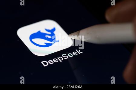 In this photo illustration, the newly launched Chinese DeepSeek app logo is displayed on an iPhone screen on January 29, 2025 in Guwahati, India. Credit: David Talukdar/17�Թ����� Live News Stock Photo