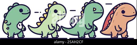 cute dinosaurs family cartoon vector illustration graphic design doodle hand drawn Stock Vector