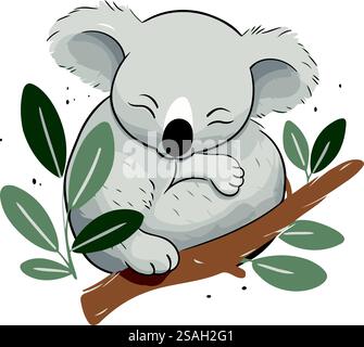 Cute koala sleeping on eucalyptus branch. Vector illustration Stock ...