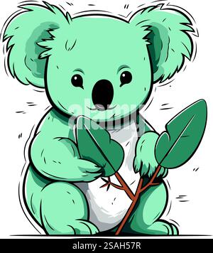 Cute cartoon koala holding a branch of eucalyptus Stock Vector Image ...