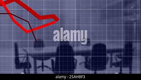 Image of red lines and data processing over office Stock Photo
