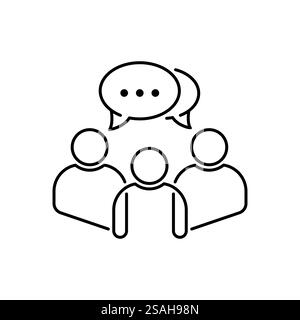 thin line teamwork icon like virtual webinar or chatroom. simple outline trend modern thought logotype graphic lineart stroke art design isolated on w Stock Vector