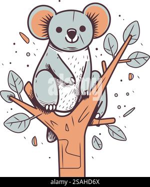 Cute koala sitting on a tree stump cartoon vector illustration Stock ...