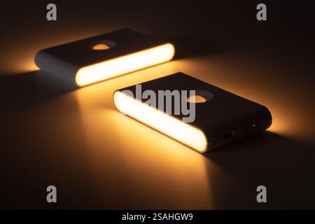 Two small solar night led light with motion sensor Stock Photo