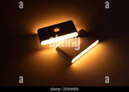 Two small solar night led light with motion sensor Stock Photo
