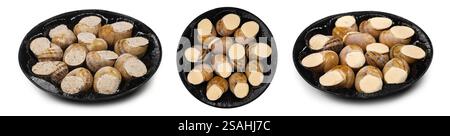 frozen snails on the plate, on a white background. Stock Photo