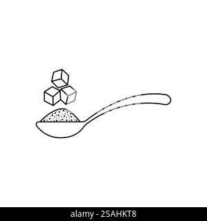spoon sugar powder icon, add teaspoon ingredients, cooking food baking, thin line web symbol on white background - editable stroke vector illustration Stock Vector
