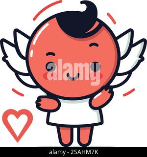 happy valentines day, cute heart with leaves love ribbon vector ...