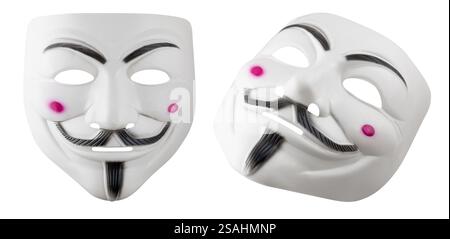Dnipro. Ukraine 30 jan 2024: Computer anonymous hacker mask isolated on white background. Stock Photo
