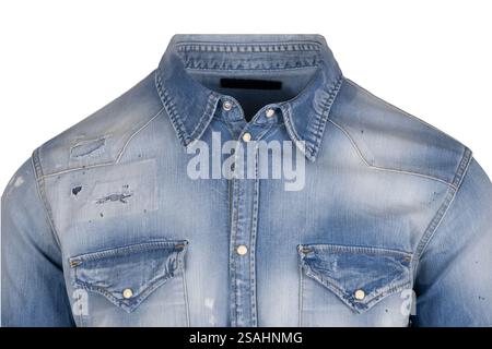 Front View of Distressed Denim Shirt Stock Photo