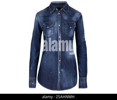 Full Front View of Dark Denim Shirt Stock Photo