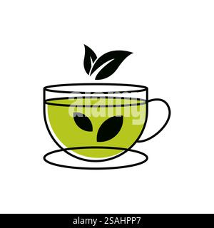 Natural green tea cup for logo design concept Stock Vector