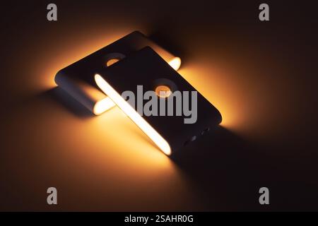 Two small solar night led light with motion sensor Stock Photo