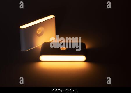 Two small solar night led light with motion sensor Stock Photo