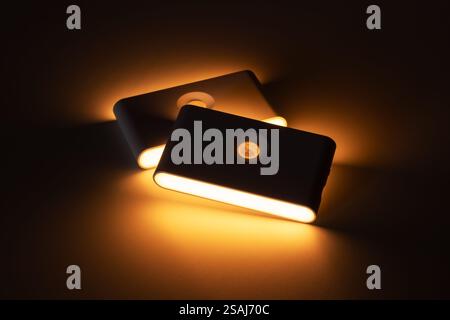 Two small solar night led light with motion sensor Stock Photo