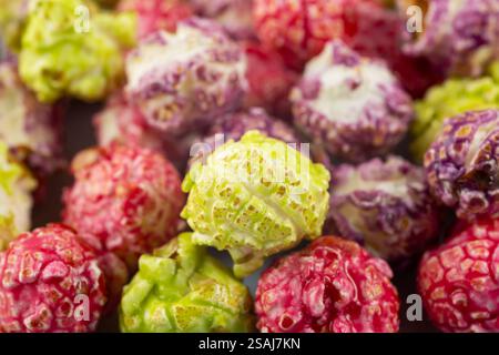 Colorful candy popcorn making a background. close up Stock Photo