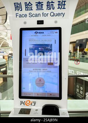 Beijing, China, Close up, inside views of Beijing Daxing International Airport, hall, Face Scan Machine, Facial Recognition Technology, Made in China Stock Photo