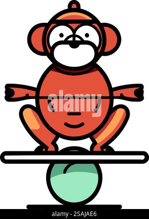 Monkey balancing on a seesaw. Vector illustration in cartoon style ...