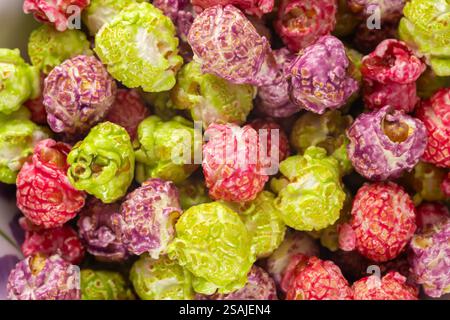 Colorful candy popcorn making a background. close up Stock Photo