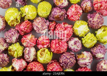 Colorful candy popcorn making a background. close up Stock Photo