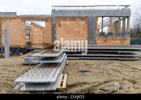 Construction Site with Concrete and Steel Elements Stock Photo