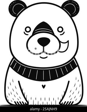 Black And White Cute Polar Bear Cartoon Character Vector. Coloring Page ...