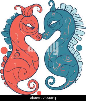 Two seahorses in doodle style. Vector illustration Stock Vector Image ...