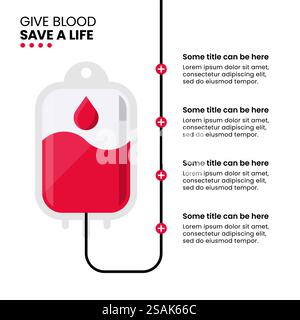 Infographic template with 4 options or steps. Blood donation concept. Can be used for workflow layout, diagram, banner, webdesign. Vector illustration Stock Vector