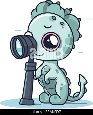 Zombie with a magnifying glass. Cute cartoon vector illustration. Stock Vector