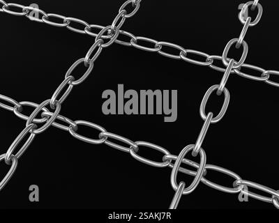 Strained chains from silver metal. Security power concepts. Isolated on black Stock Photo