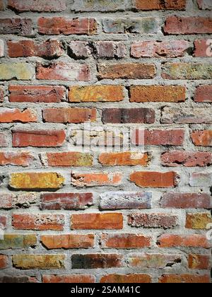 Rustic Brick Wall Texture in Daylight Eye-Level Perspective Stock Photo