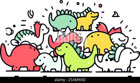 Cute dinosaurs. Hand drawn doodle vector illustration. Funny cartoon ...
