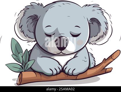 Cute koala sleeping on a tree branch. Vector illustration Stock Vector ...
