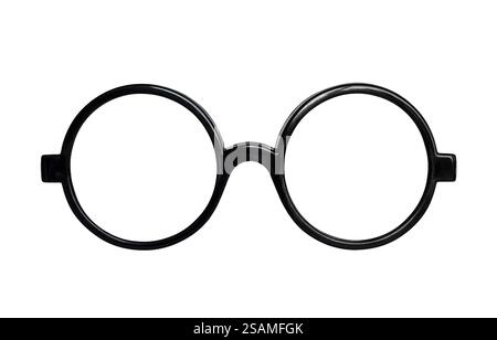 Black plastic round nerd eyeglasses isolated cutout on white Stock Photo