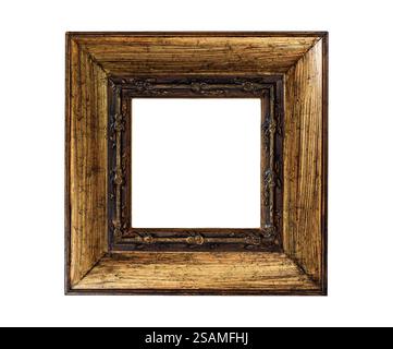 Golden wooden square picture frame with floral motif isolated cutout Stock Photo