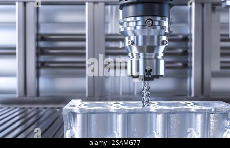 Cnc milling machine working on engine block in modern factory 3d Stock Photo