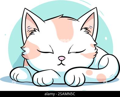 Cute cartoon cat sleeping on the moon. Good night lettering. Vector ...