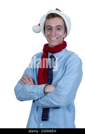 Handsome young man wearing a Santa hat Stock Photo