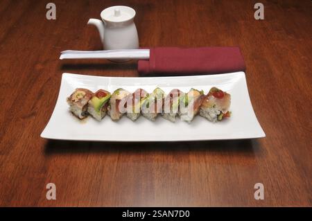 Traditional and authentic Japanese cusine know as a Sushi Roll Stock Photo