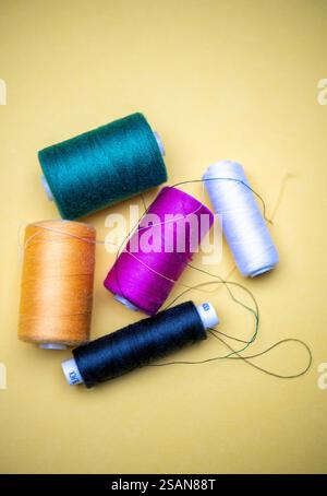Still life of colourful cotton reels Stock Photo